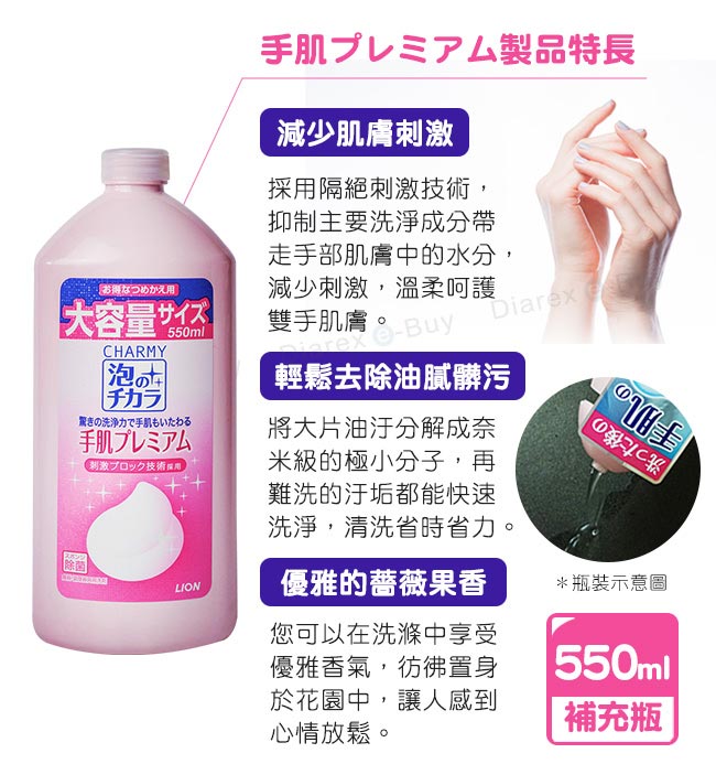 日本Charmy泡之力 保濕洗碗精(薔薇果香) 補充罐550ml