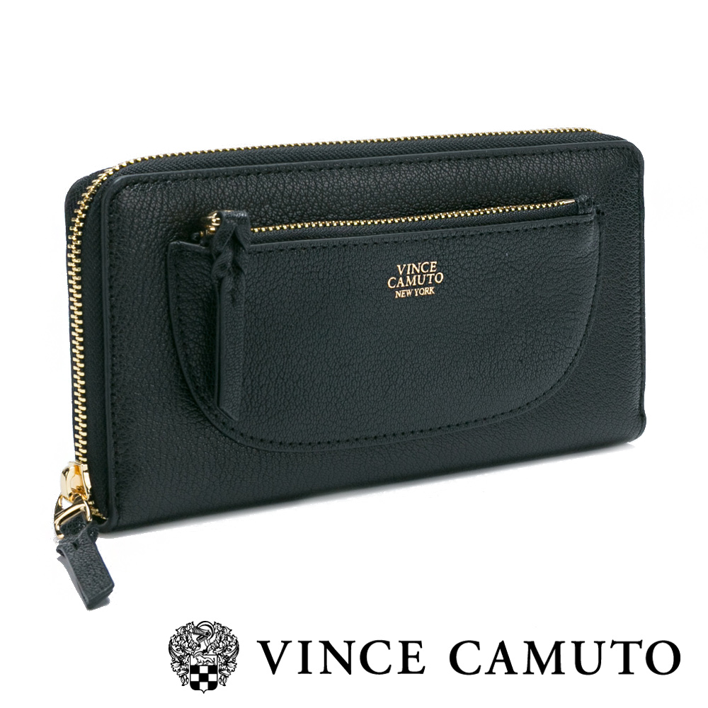 VINCE CAMUTO 都會經典 質感拉鍊式外袋長夾-黑色