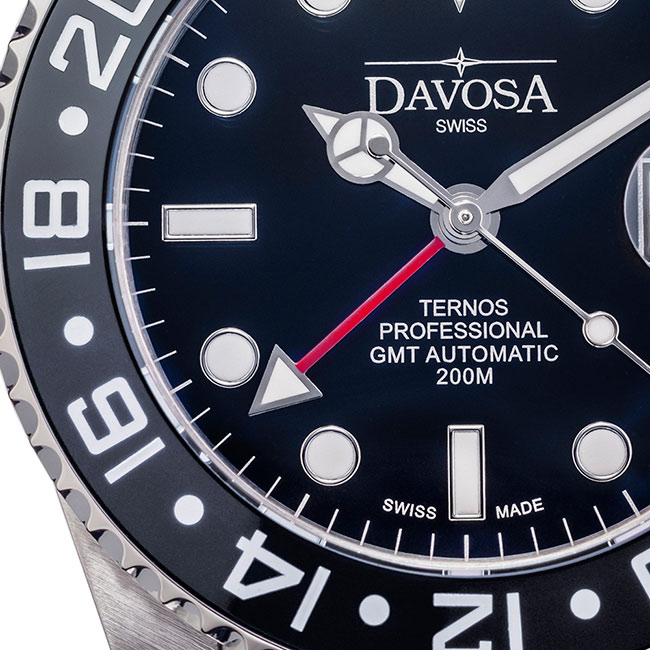 DAVOSA Ternos TT GMT 雙時區陶瓷圈200M潛水錶-黑/42mm
