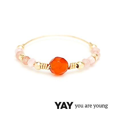 YAY You Are Young 法國品牌 Cleo 玫瑰粉玉石戒指 雙色款 金色