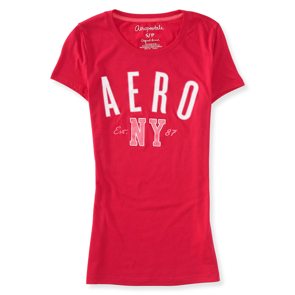 AERO 女裝 亮晶晶印刷短T恤(紅)