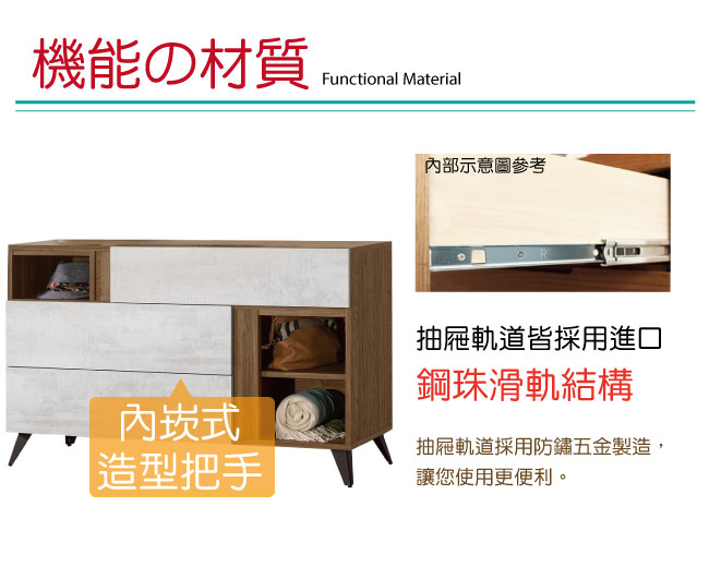 品家居 泰肯4尺木紋雙色三斗櫃-120x40x76.5cm免組