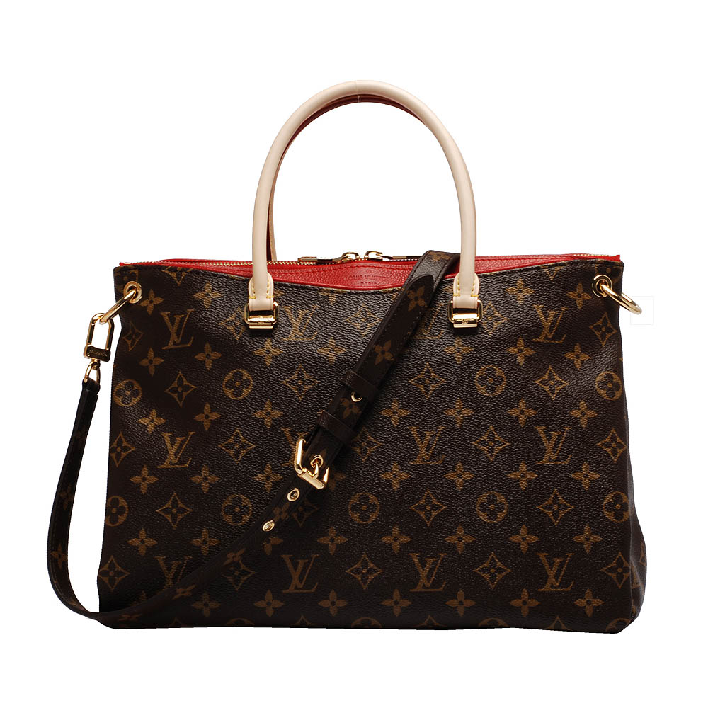 LV M41175 Monogram Pallas拼接皮革手提/肩背包(櫻桃紅)