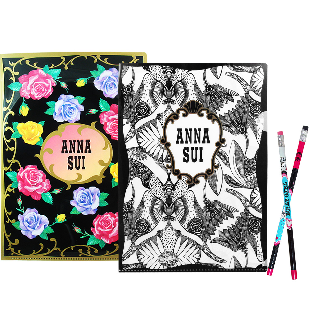 ANNA SUI 安娜蘇 經典薔薇文件夾+魔法星願文件夾+DOLLY GIRL 鉛筆組