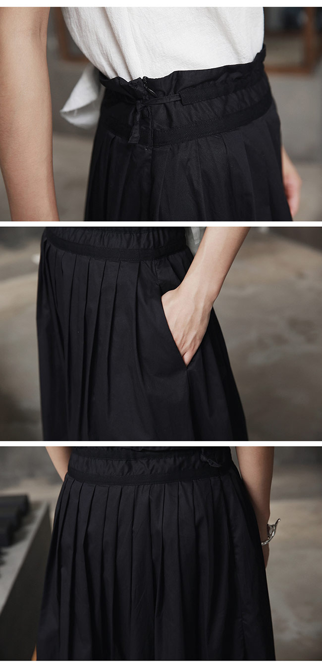 設計師風格蓬鬆褶皺薄棉中長裙-設計所在