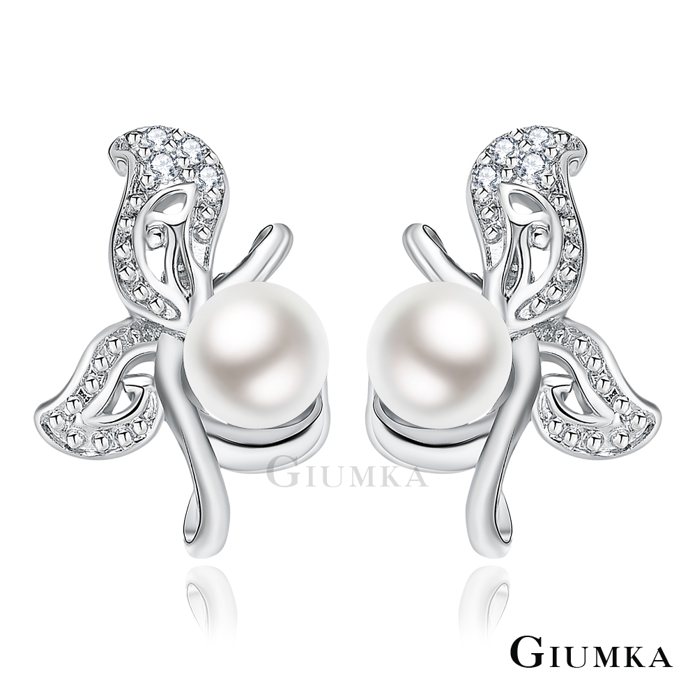 GIUMKA純銀耳環 蝶的迷戀珍珠貝珠耳環925純銀-銀色