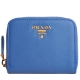 PRADA SAFFIANO 金色LOGO防刮皮革拉鍊零錢/信用卡機能夾(藍) product thumbnail 1