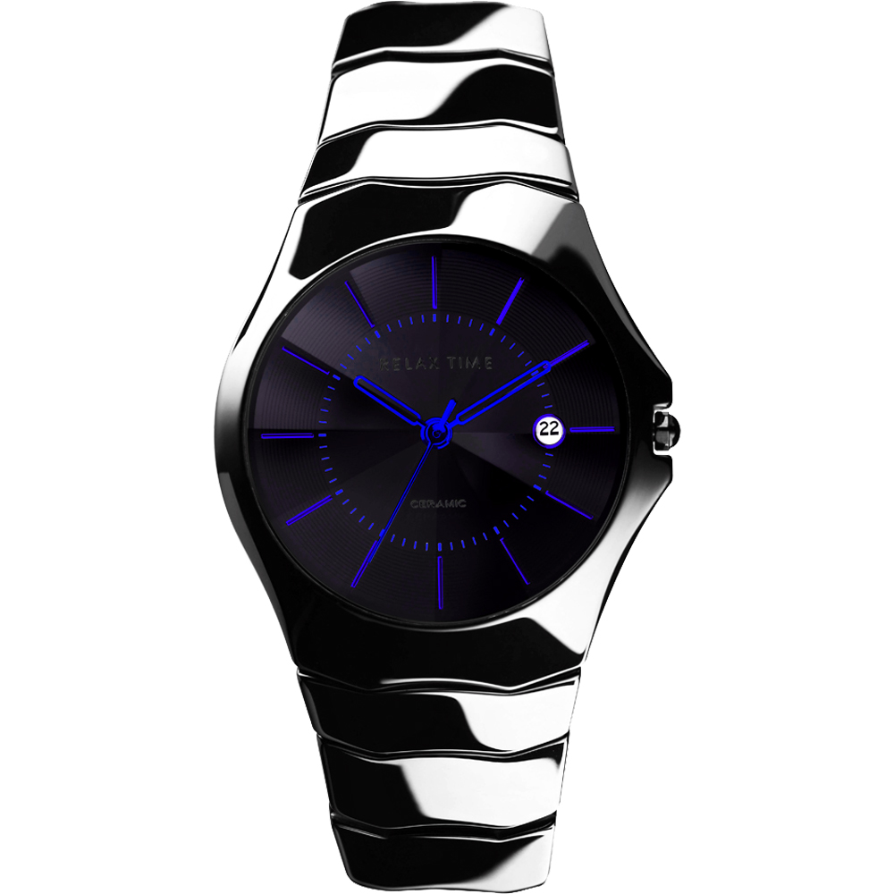 Relax Time 時尚藍寶石陶瓷腕錶-黑x藍時標/36mm