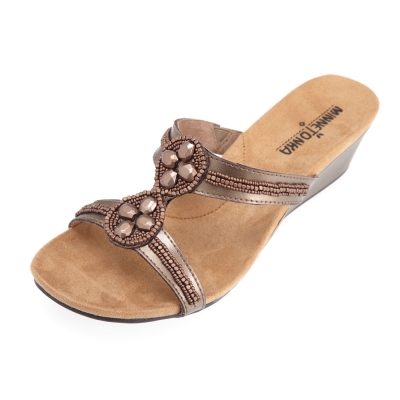 MINNETONKA-SOHO SLIDE金屬風楔型涼拖鞋-棕色