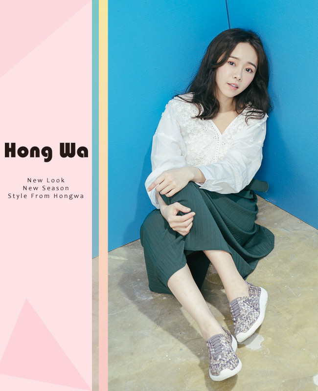 Hong Wa 夏日首選編織輕盈休閒鞋-咖