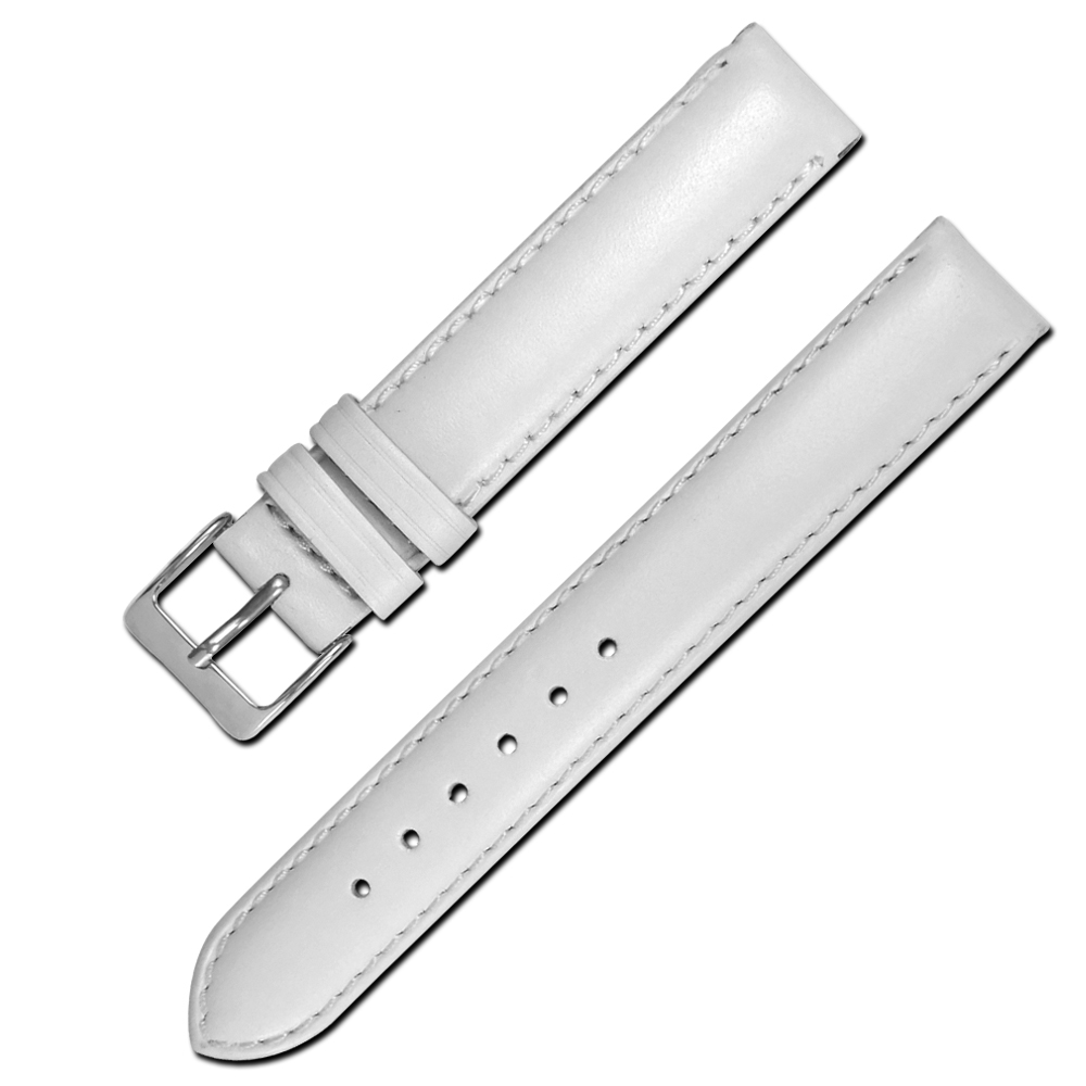 Watchband 各品牌通用柔軟簡約質感車線真皮錶帶- 白色