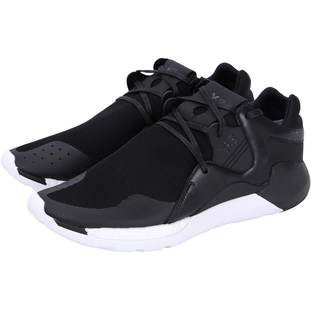 Y-3 QR RUN 拼接設計綁帶球鞋(黑色)