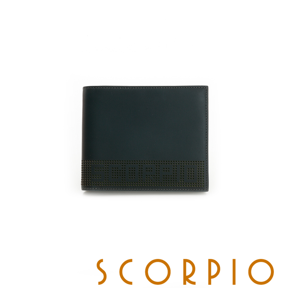 SCORPIO Laser系列義大利牛皮簍空造型短夾 深藍