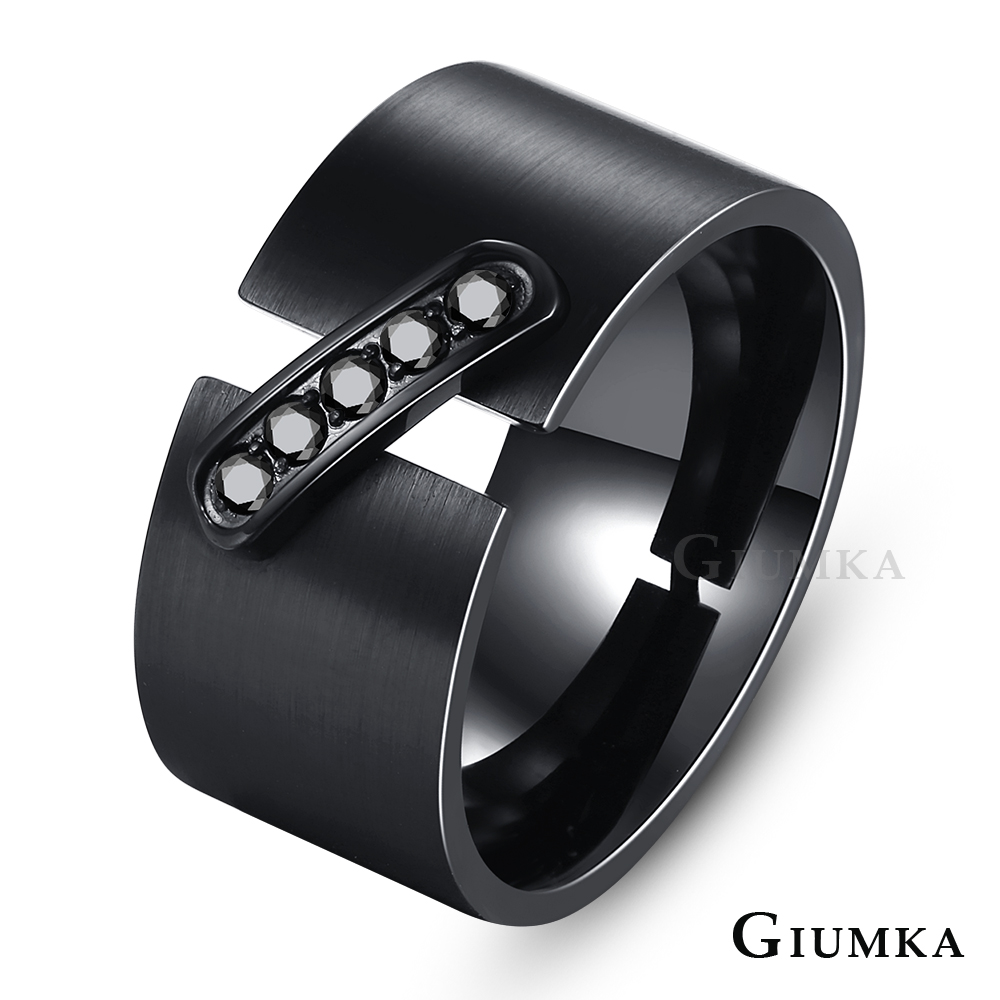 GIUMKA情侶戒指珠寶白鋼 一生相繫 黑色男戒