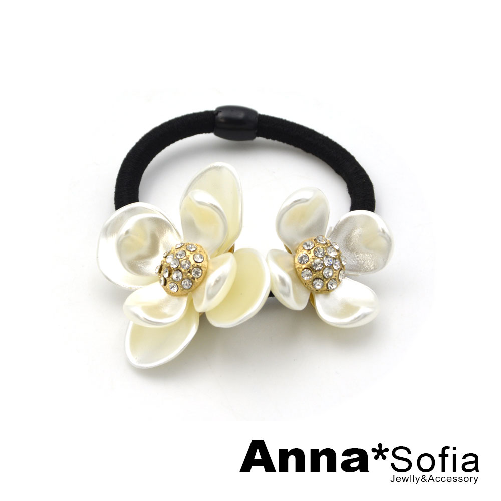 AnnaSofia 珠彩雙鑽花款 彈性髮束(珠白系)