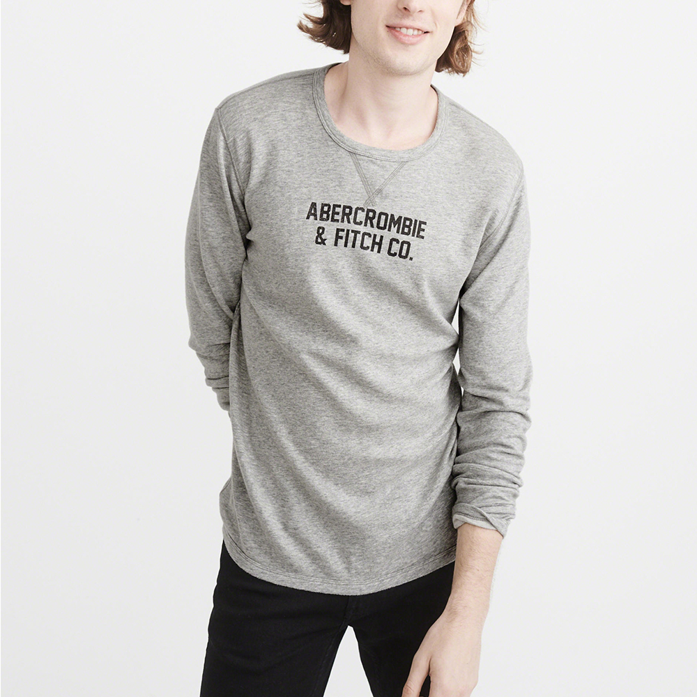 A&F 經典貼標文字特殊兩面穿設計長袖T恤-灰色 AF Abercrombie