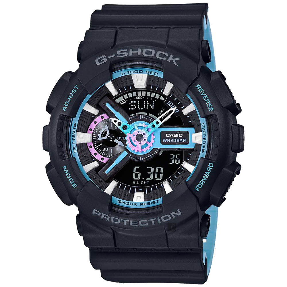 CASIO卡西歐 G-SHOCK 霓虹藍雙顯手錶