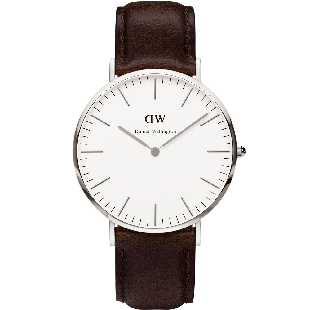 DW Daniel Wellington 皮帶男錶-白x銀/40mm