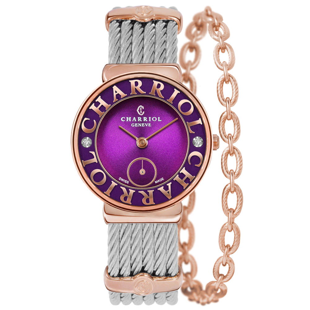 CHARRIOL夏利豪ST-TROPEZ 真鑽經典鎖鍊腕錶-紫30mm