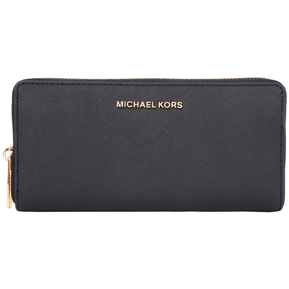 Michael Kors Jet Set Saffiano 金字防刮牛皮拉鍊長夾(黑色)