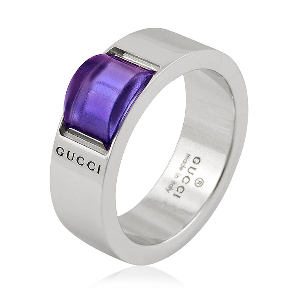 GUCCI 紫色水晶鑲嵌純銀戒指(11號)
