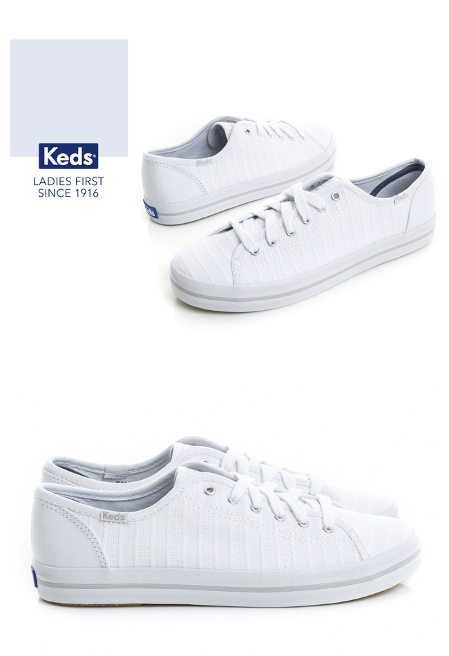 Keds KICKSTART 條紋交織綁帶休閒鞋-白色