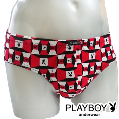 PLAYBOY 男內褲LOGO印花三角褲 MIT製-單件(方塊紅兔)