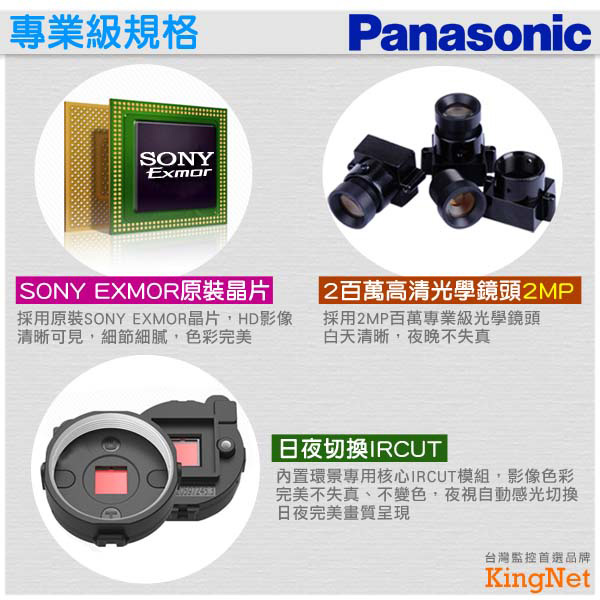 監視器攝影機 - KINGNET Panasonic國際牌HD1080P夜視紅外線半球