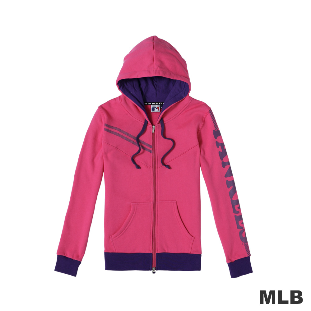 MLB-紐約洋基隊運動連帽印花長袖外套-桃紅(女)