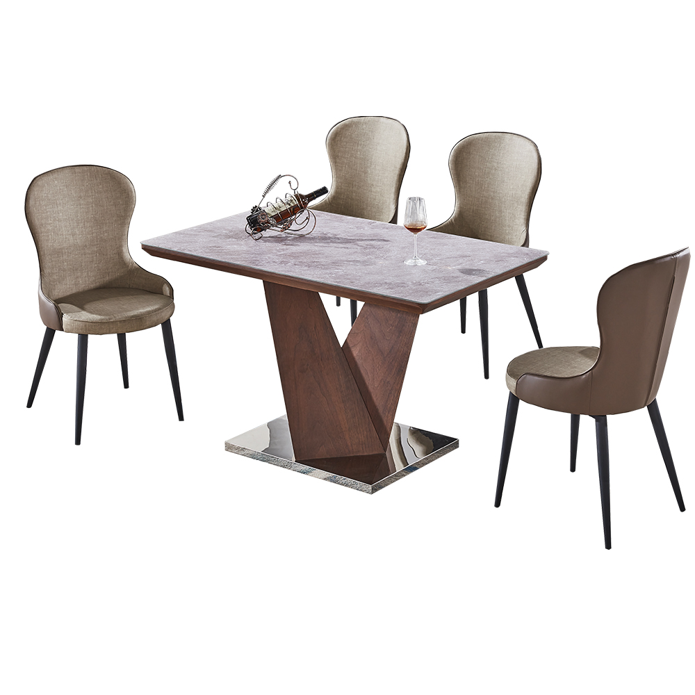 AT HOME-現代設計4.3尺岩燒強化玻璃餐桌椅組-一桌四椅(130*80*75cm)