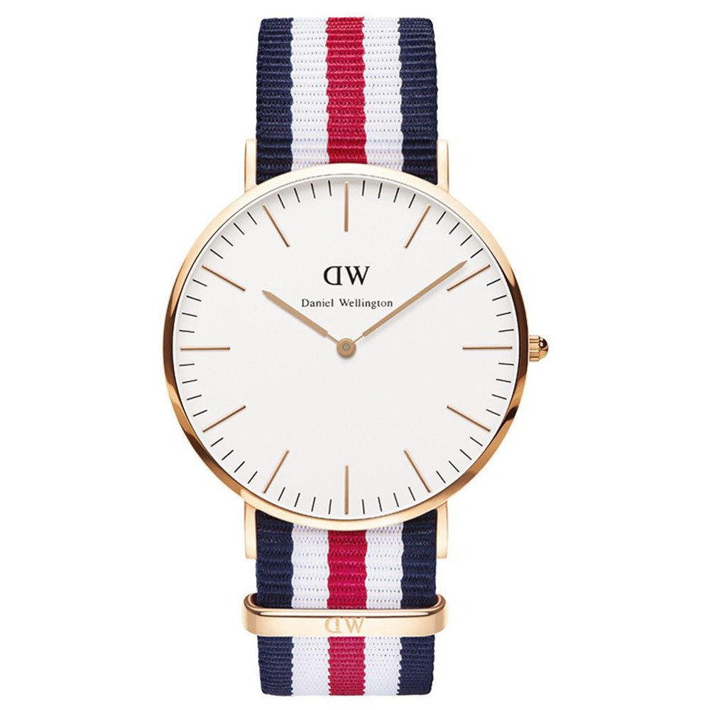 DW Daniel Wellington 藍白紅尼龍錶帶 玫瑰金錶框 /40mm