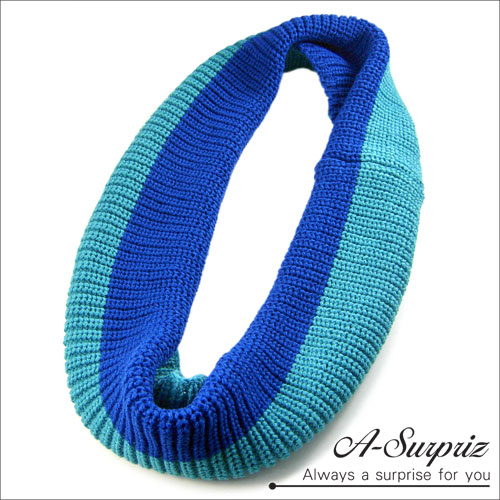 A-Surpriz 時尚大方雙色針織脖圍巾(藍色系)
