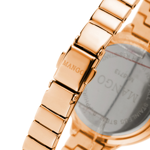 MANGO 古典愛戀晶鑽時尚腕錶--白色/玫瑰金-26mm