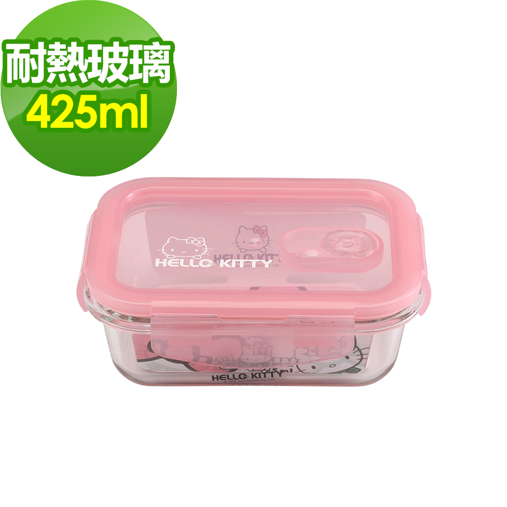 HELLO KITTY 耐熱玻璃保鮮盒-長方(425ml)