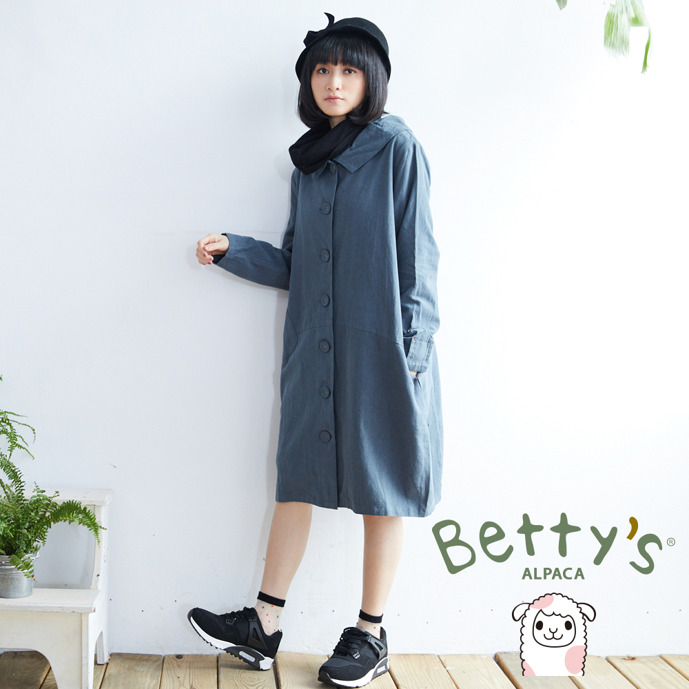 betty’s貝蒂思　復古翻領大鈕扣寬鬆長版大衣(綠色)