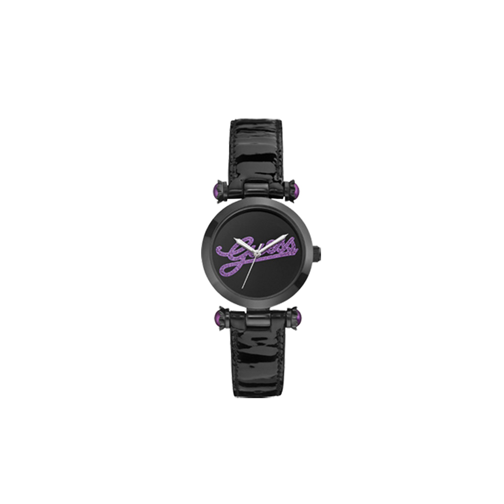 GUESS 浮華摩登漆靚時尚腕錶-黑紫/33mm