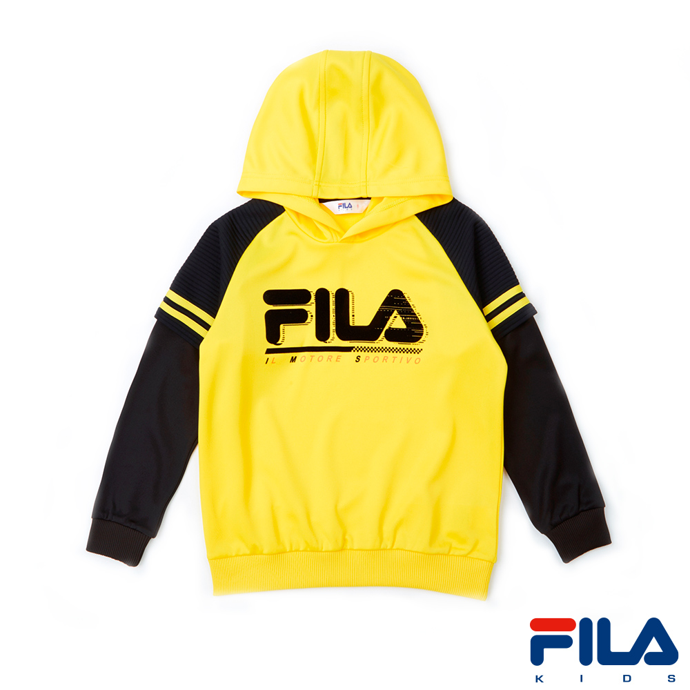 FILA KIDS男童針織附帽上衣-黃1TER-8424-YE