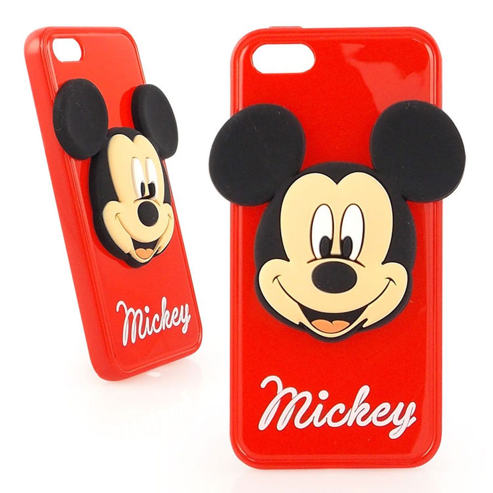 Disney iPhone 5/5S / SE 時尚大頭造型捲線保護套-米奇/米妮