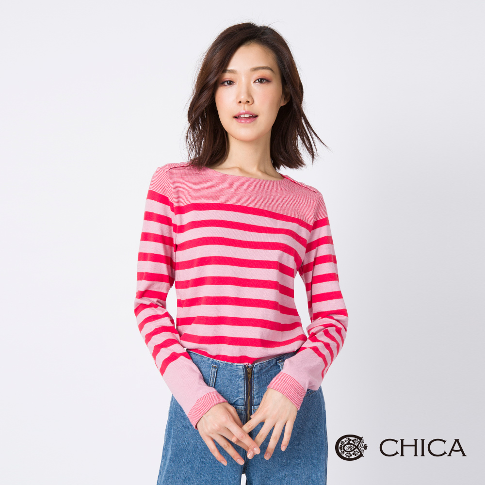 CHICA 微甜系女孩條紋交響曲設計上衣(2色)