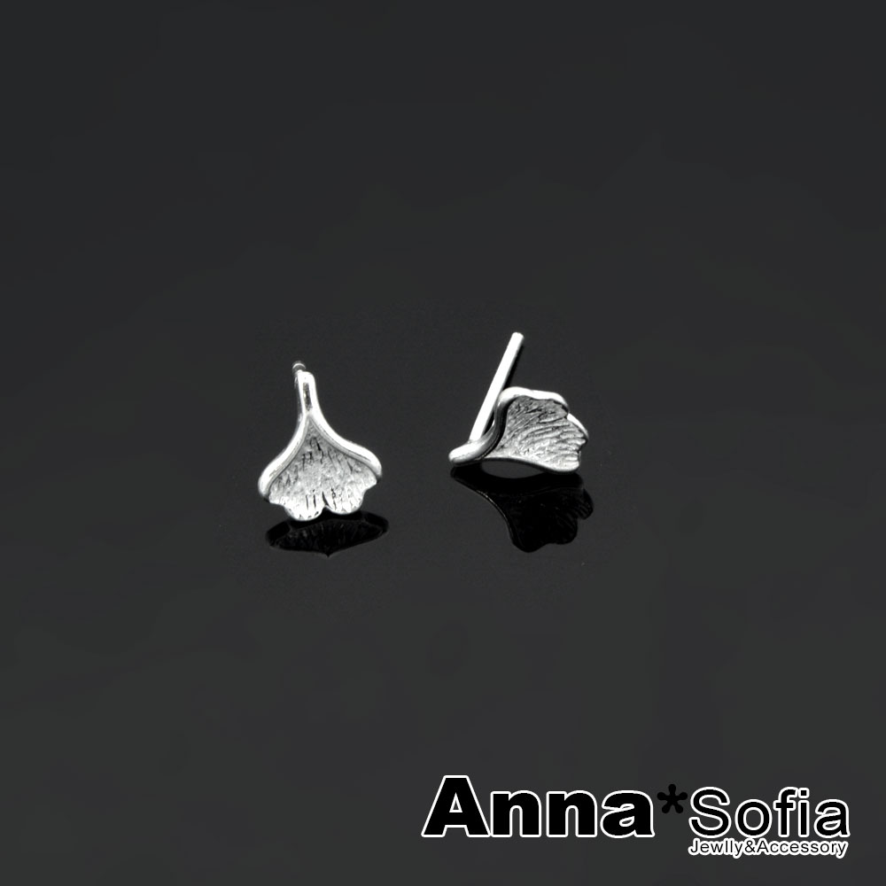 AnnaSofia 銀杏單葉 925純銀耳針耳釘耳環(銀系)