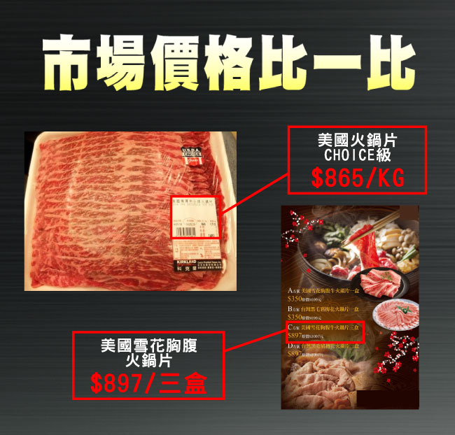 【超極】美國頂級修清雪花牛火鍋片3盒裝(200g/盒)