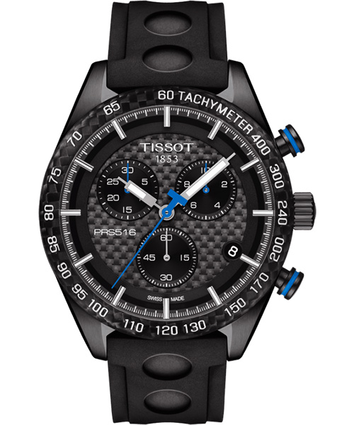 TISSOT 天梭 PRS516 三眼計時腕錶-黑/42mm