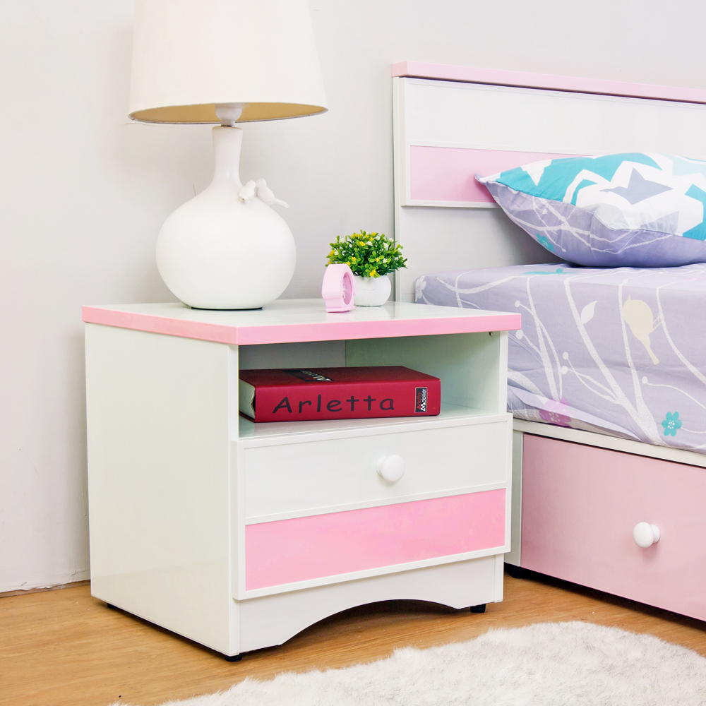 Birdie南亞塑鋼-貝妮1.6尺粉色塑鋼一抽床頭櫃-48x43x45cm
