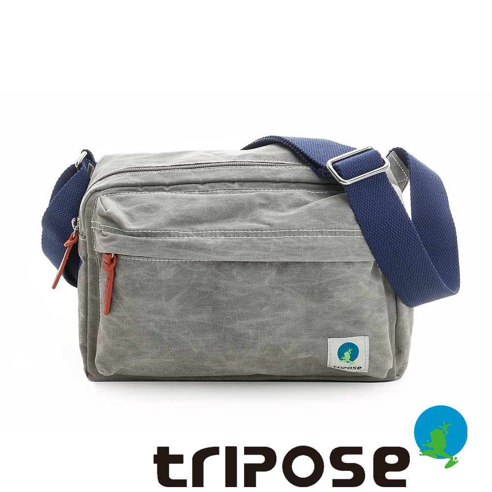 tripose 石蠟尼龍雙拉鍊斜背包 灰