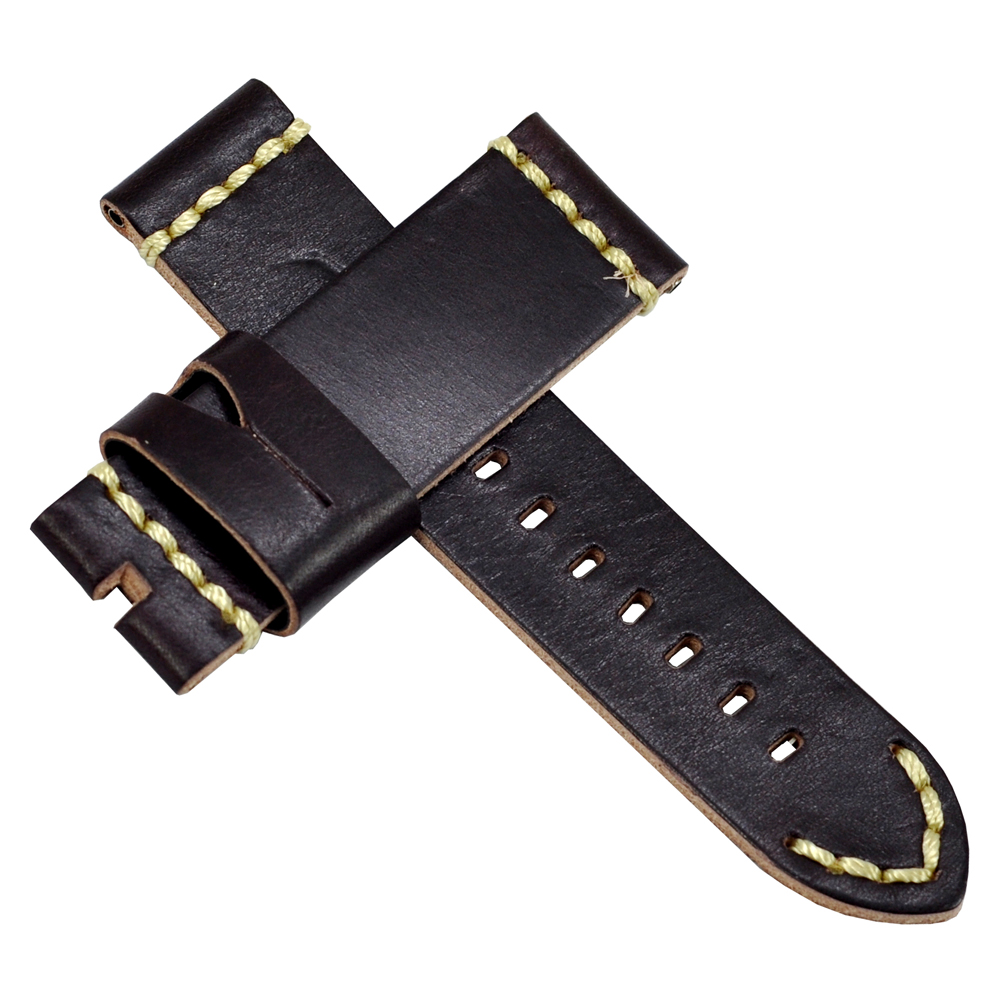 【手表達人】Panerai 沛納海代用進口錶帶-皮革/黑黃/24mm