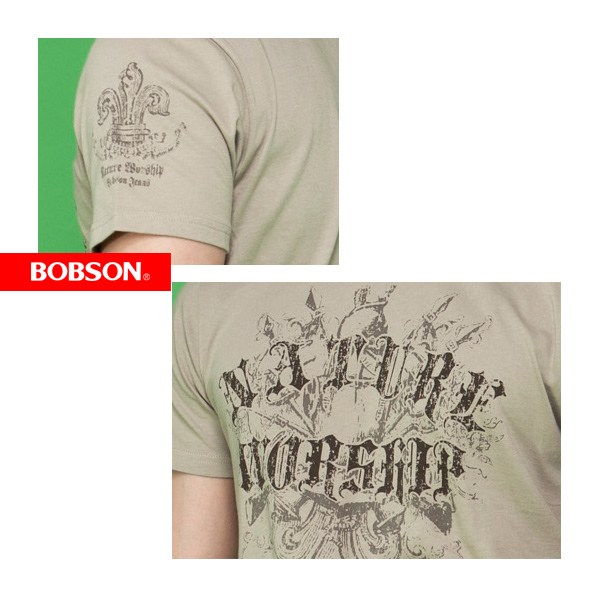 BOBSON 男款合身版印圖短袖上衣(卡其24025-72)