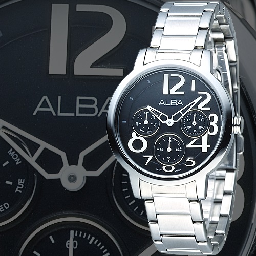 ALBA 玩美時尚全日曆女錶(AP6053X1)-黑/36mm