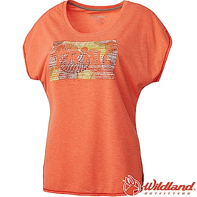 Wildland 荒野 0A61687-89蜜橘色 女雙色印花抗UV時尚上衣