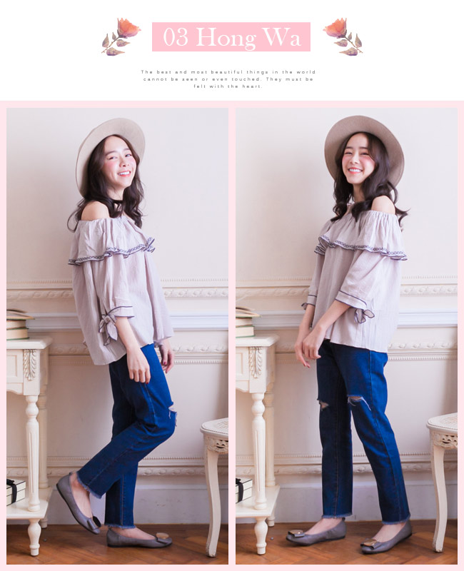 Hong Wa 大圓扣造型舒適平底鞋-灰