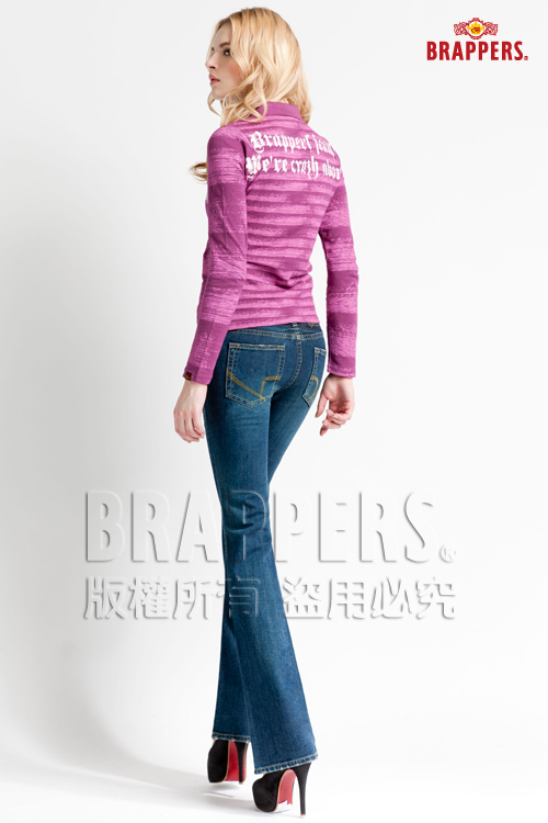 BRAPPERS 女款 女垮褲系列-女用小喇叭褲-藍